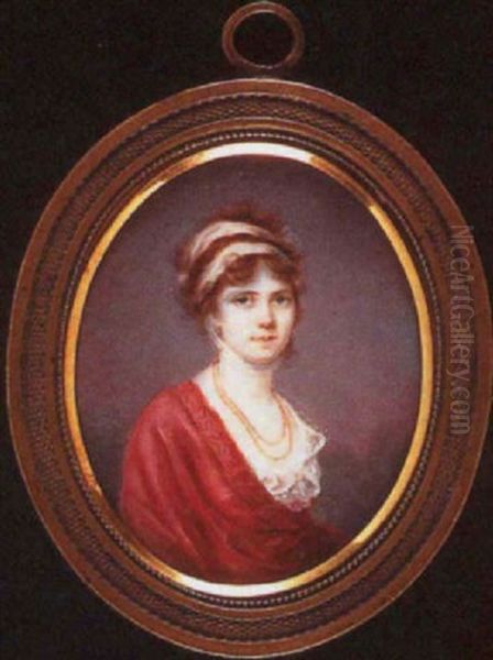 A Portrait Of Friederike Wilhelmine Caroline, Princess Of Baden, Queen Of Bavaria, In White Dress Oil Painting by Moritz Kellerhoven