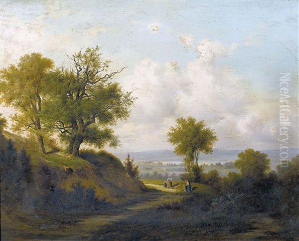 Idyllische Wegpartie Mit Staffage Oil Painting by Johann Kellermann