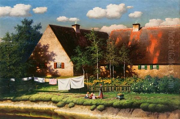 Blick Auf Ein Gehoft An Einem Prachtvollen Sommertag Oil Painting by Paul Wilhelm Keller-Reutlingen