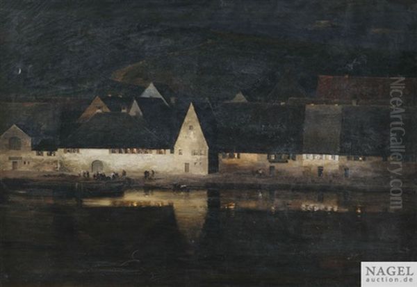 Abenddammerung (marktbreit A. Main) Oil Painting by Paul Wilhelm Keller-Reutlingen