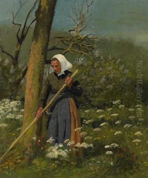 Feldarbeit Auf Der Fruhlingwiese by Paul Wilhelm Keller-Reutlingen