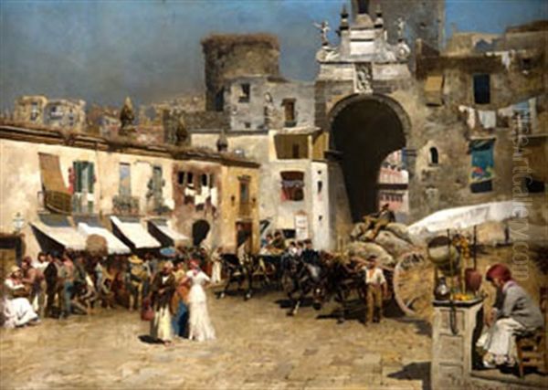 Dia De Mercado De Napoles Oil Painting by Paul Wilhelm Keller-Reutlingen