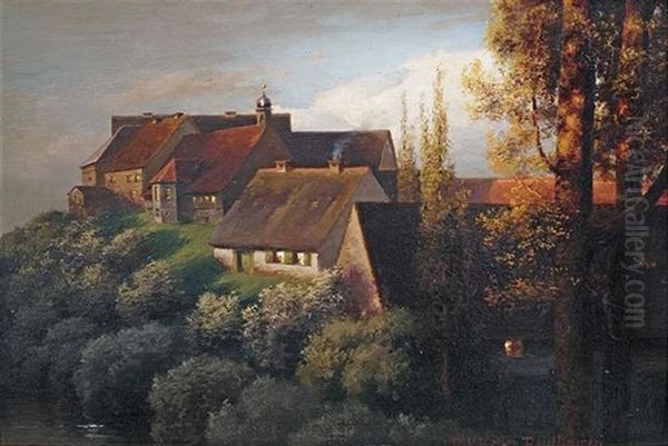 Hauser Eines Bergdorfes Im Abendlicht Oil Painting by Paul Wilhelm Keller-Reutlingen