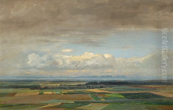 Dachauer Landschaft Mit Blick Auf Munchen Und Die Alpenkette Oil Painting by Paul Wilhelm Keller-Reutlingen