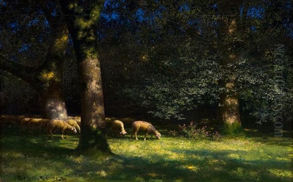 Clearing With Sheep Oil Painting by Paul Wilhelm Keller-Reutlingen