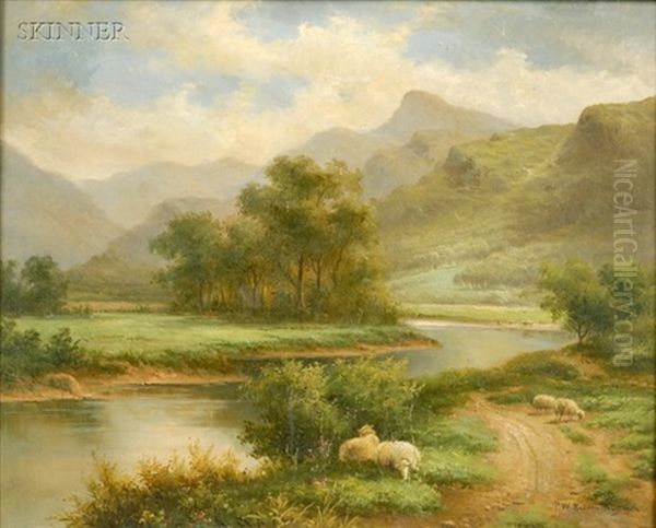 Sheep Grazing Along The River Oil Painting by Paul Wilhelm Keller-Reutlingen