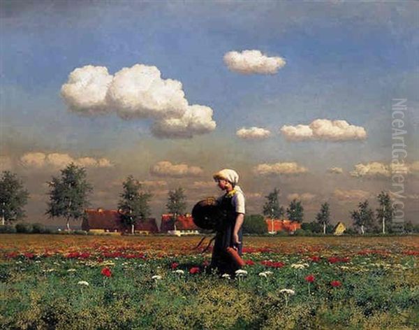 In The Poppy Field Oil Painting by Paul Wilhelm Keller-Reutlingen