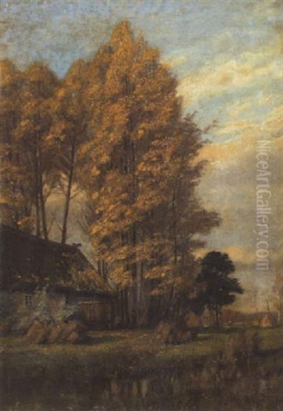 Reetdachhaus Unter Herbstbaumen Oil Painting by Paul Wilhelm Keller-Reutlingen