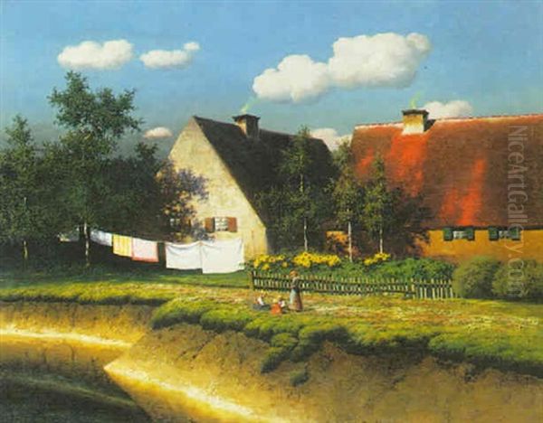 The House With The Sunflowers Oil Painting by Paul Wilhelm Keller-Reutlingen