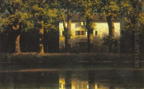 The House On The River Oil Painting by Paul Wilhelm Keller-Reutlingen