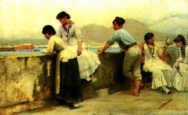 Overlooking The Bay Of Naples Oil Painting by Paul Wilhelm Keller-Reutlingen