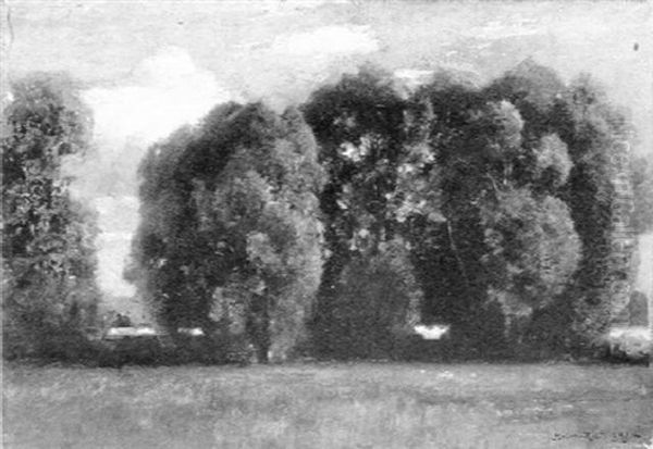 Sommerlandschaft Mit Baumgruppe Bei Dachau Oil Painting by Paul Wilhelm Keller-Reutlingen