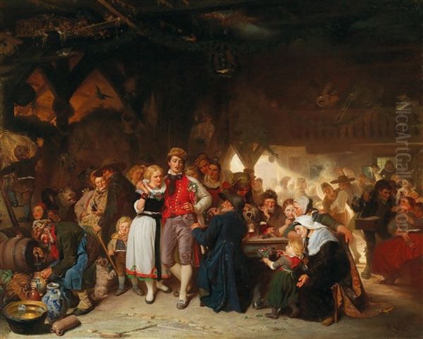 A Peasant Wedding In Westphalia Oil Painting by Franz Kels