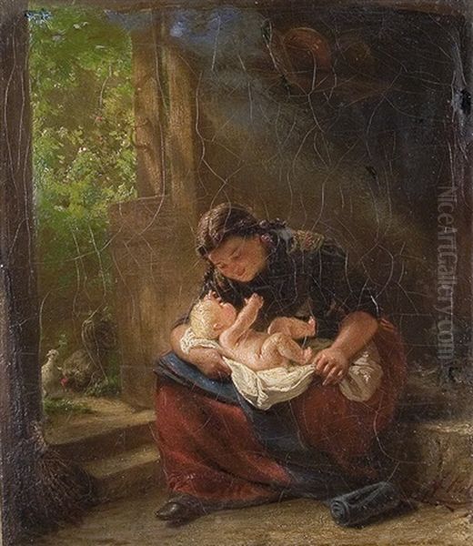 Mother With Child Oil Painting by Franz Kels