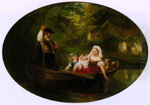 Junge Familie Im Nachen Auf Dem Stillen Fluss Oil Painting by Franz Kels