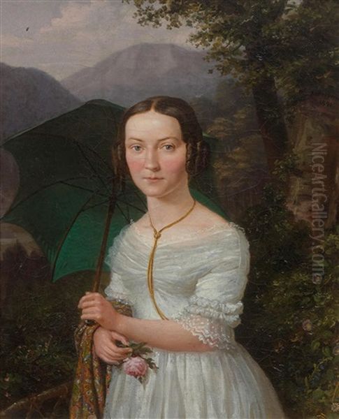 Portrait Of Caroline Schmidt-fasch (1815-1854) Oil Painting by Ludwig Adam Kelterborn