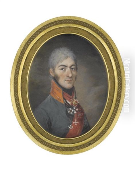 A Portrait Miniature Of Prince Simon Bagratis Dze Bagration-imeretinsky (b.1771) Oil Painting by Georges Antoine Keman