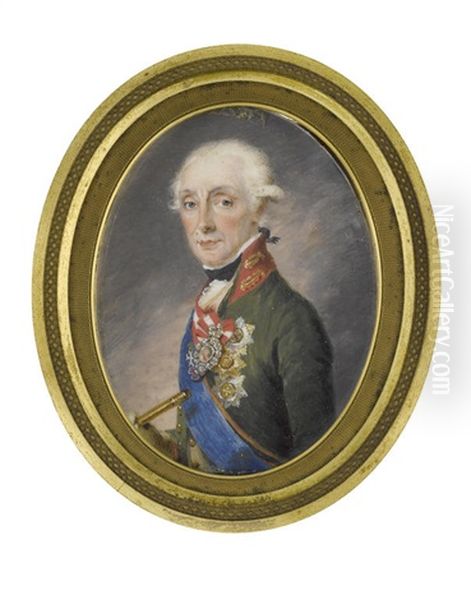 A Portrait Miniature Of Marshall Count Juwarow Oil Painting by Georges Antoine Keman