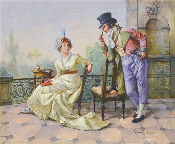 Courting Oil Painting by Jenoe (Eugen) Kemendy