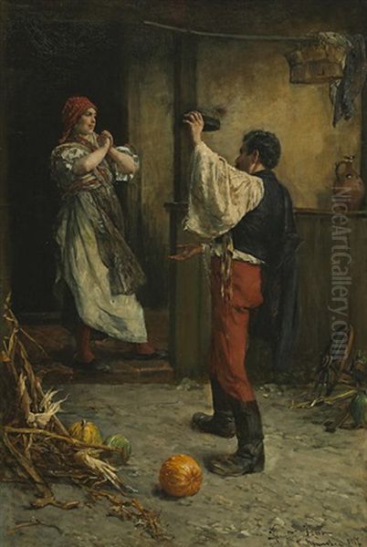 A Surprising Visit Oil Painting by Jenoe (Eugen) Kemendy