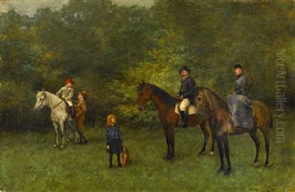 Setting Off For A Horse Ride Oil Painting by Jenoe (Eugen) Kemendy