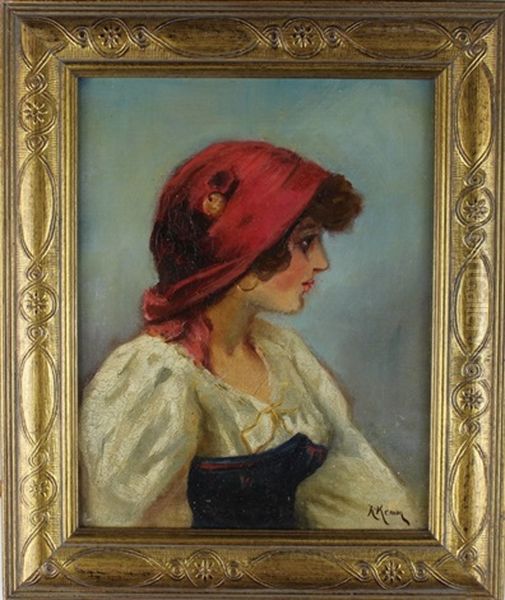 Portrait Of A Young Girl. Signed Lower Right Oil Painting by Robert Kemm