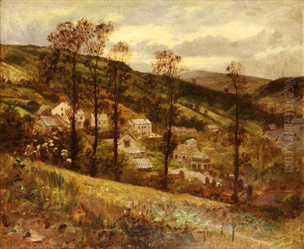 Village In A Valley Oil Painting by Robert Kemm