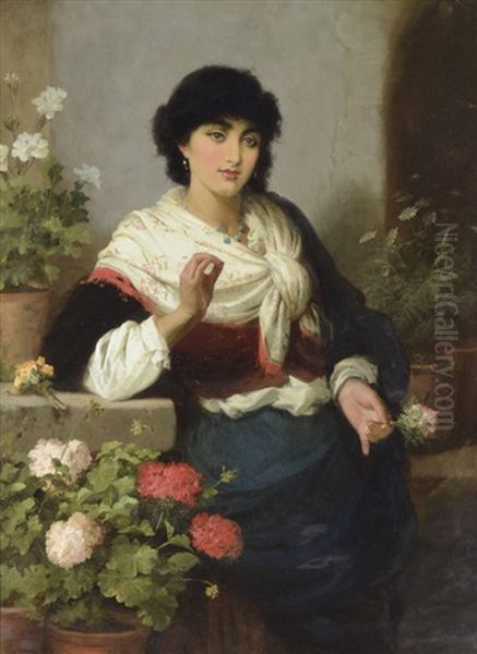 Spanish Lady With Flowers Oil Painting by Robert Kemm