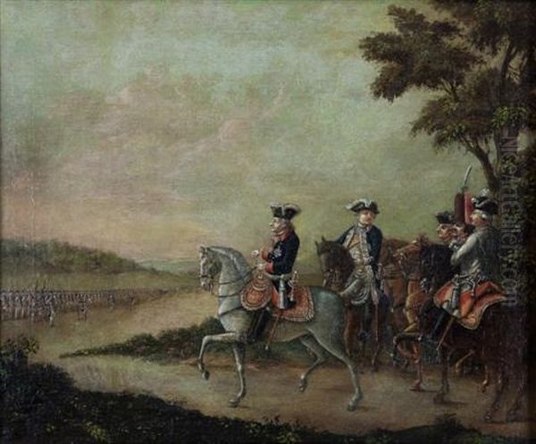 Frederick Ii Reviewing The Troops At Potsdam (after Copper Engraving Of Daniel Chodowieski) Oil Painting by Frederick Kemmelmeyer