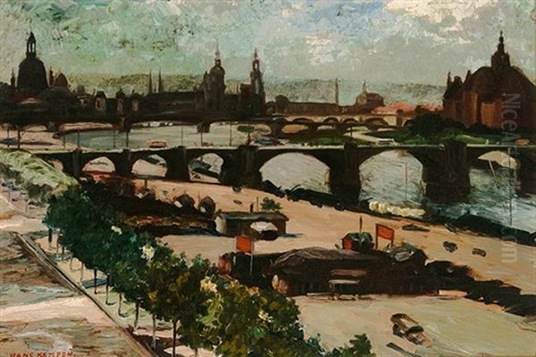 Dresden (blick Auf Die Albertbrucke) Oil Painting by Hans Kempen