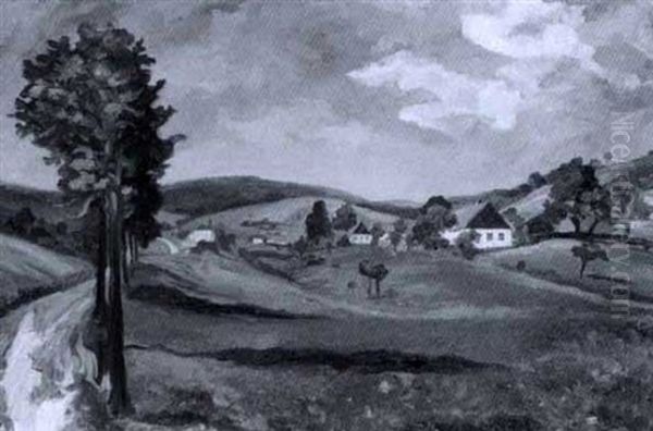 Hugellandschaft Mit Hausern Oil Painting by Hans Kempen