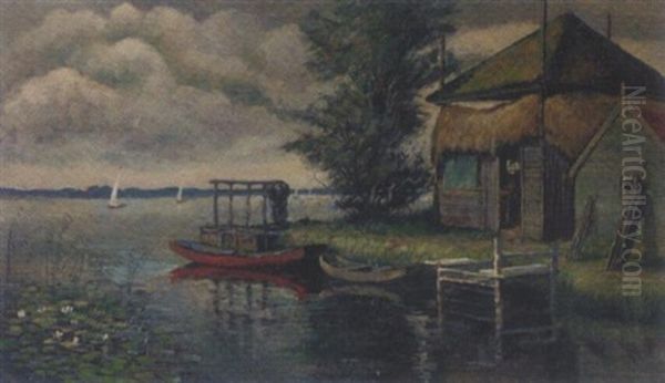 By The Boat Hut Oil Painting by Hendrik van Kempen