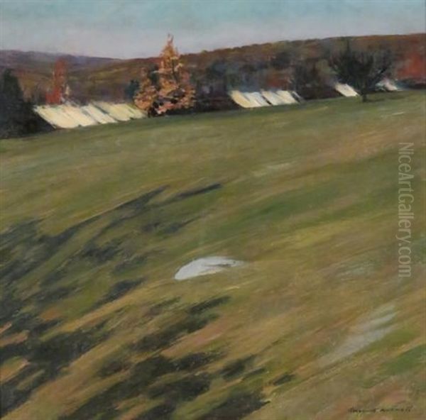 Autumn Landscape With Tree Shadows On A Grassy Meadow by William Sergeant Kendall