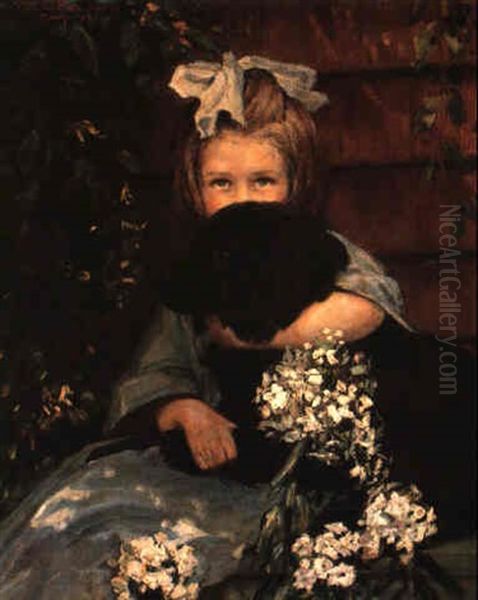 Girl In Blue With Her Dog Oil Painting by William Sergeant Kendall