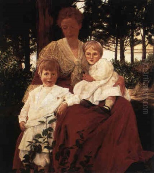 Mrs. Hoyt And Children Oil Painting by William Sergeant Kendall