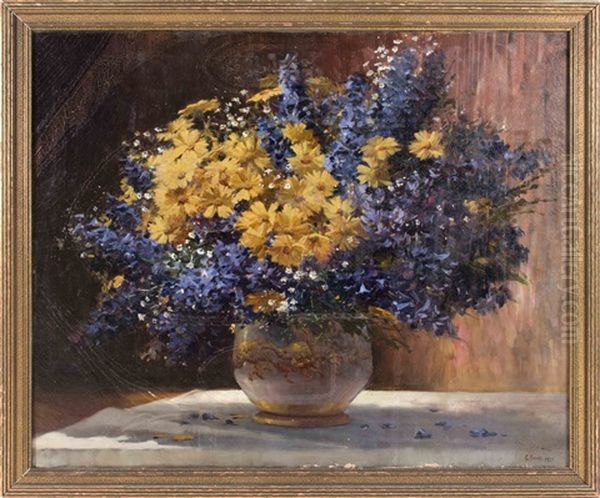 Floral Still Life Oil Painting by Geza Kende