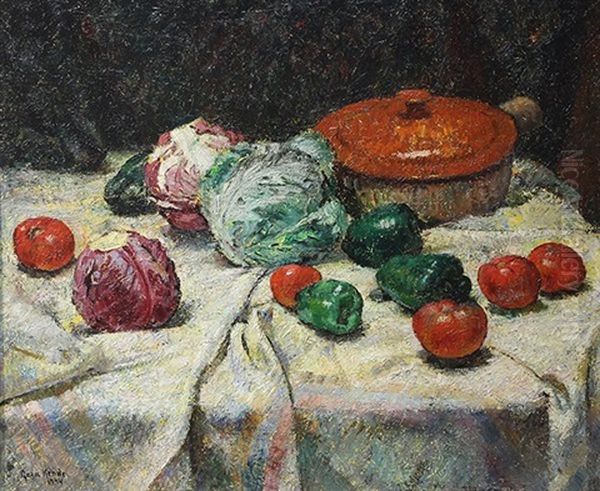 Still Life With Vegetables Oil Painting by Geza Kende