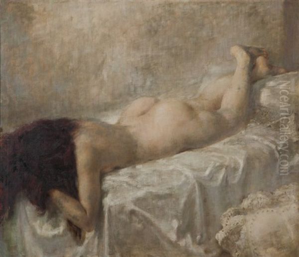 Reclining Nude Oil Painting by Geza Kende