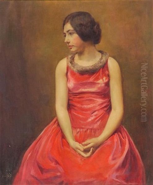 The Red Dress Oil Painting by Geza Kende