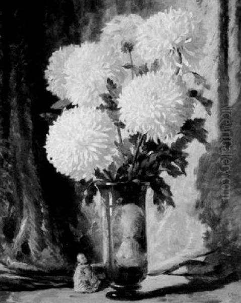 Still Life With Mums Oil Painting by Geza Kende