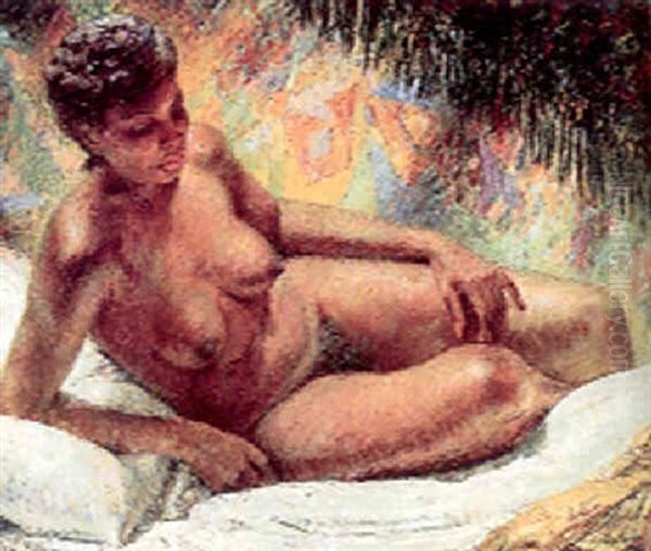 Reclining Female Nude Oil Painting by Geza Kende