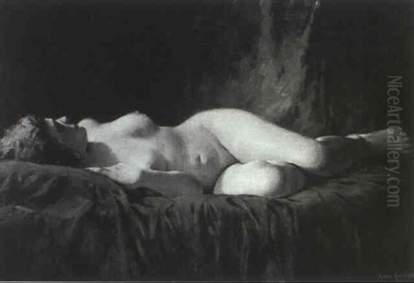 Reclining Nude Oil Painting by Geza Kende