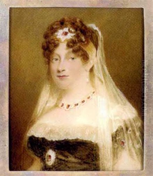 Princess Elizabeth, Landgravine Of Hesse-homburg, In Lace-bordered Black Dress, Ruby Brooch At Corsage And Pearl-set Ruby Necklace, Matching Ruby Brooch Worn On A Gold Band Oil Painting by Emma Eleonora (Eleanor) Kendrick