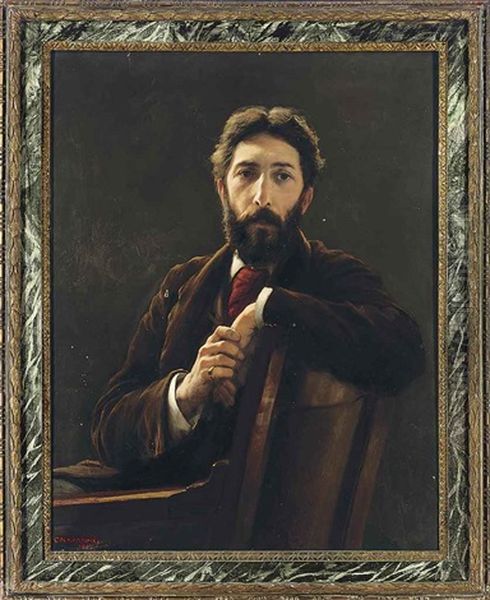 Portrait Of The Architect P. Norman, Seated, In A Brown Coat Oil Painting by Charles Napier Kennedy