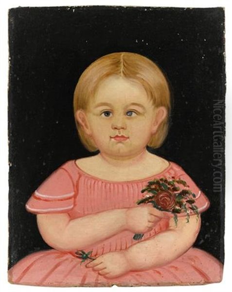 Portrait Of A Little Girl In Pink Holding Bouquet Oil Painting by William Kennedy