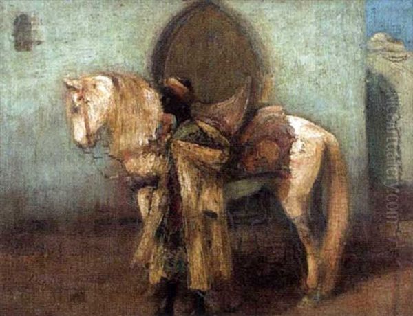 An Arab With His Grey Stallion Oil Painting by William Kennedy