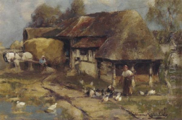 Feeding The Chickens Oil Painting by William Kennedy