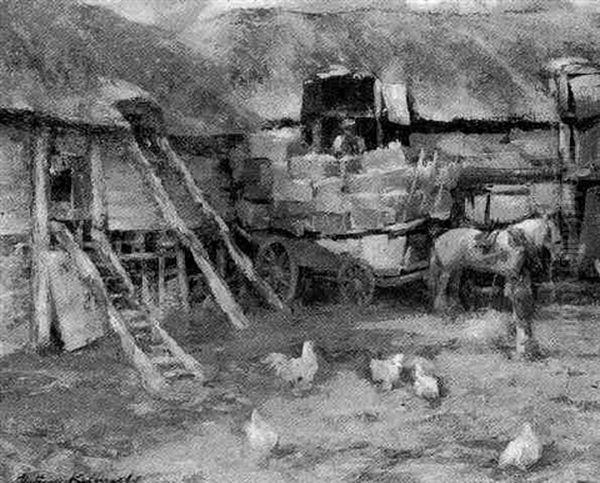 Unloading Bales In The Farmyard Oil Painting by William Kennedy