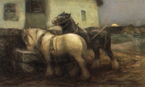 Watering The Horses Oil Painting by William Kennedy