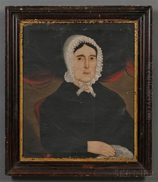 Portrait Of A Woman Wearing A White Ruffled Bonnet Oil Painting by William W. Kennedy